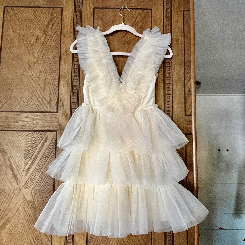 Betsey Johnson Tiered Tulle Dress Cream
